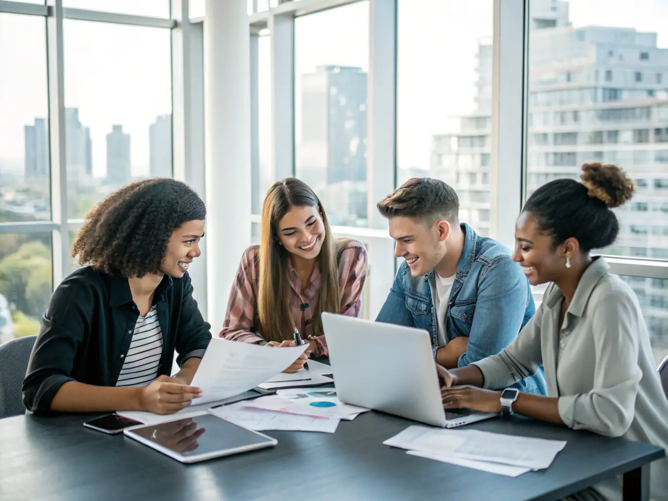 An image depicting a diverse team brainstorming innovative ideas in a modern, collaborative workspace, reflecting AtoZ Biz Holdings' commitment to innovation.