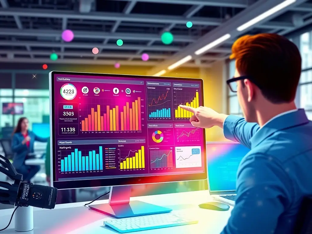 A visual of digital interfaces and data analytics dashboards on multiple screens, representing AtoZ Biz Holdings' Digital Transformation Solutions.